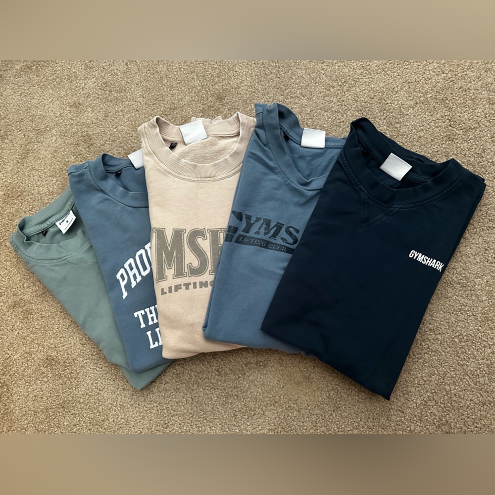 Gymshark T-Shirt Set in Blue, Cream, and Green